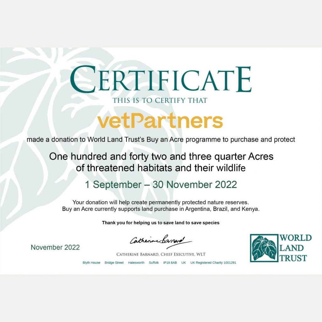 VetPartners fait un don de près de 16 000 € à World Land Trust